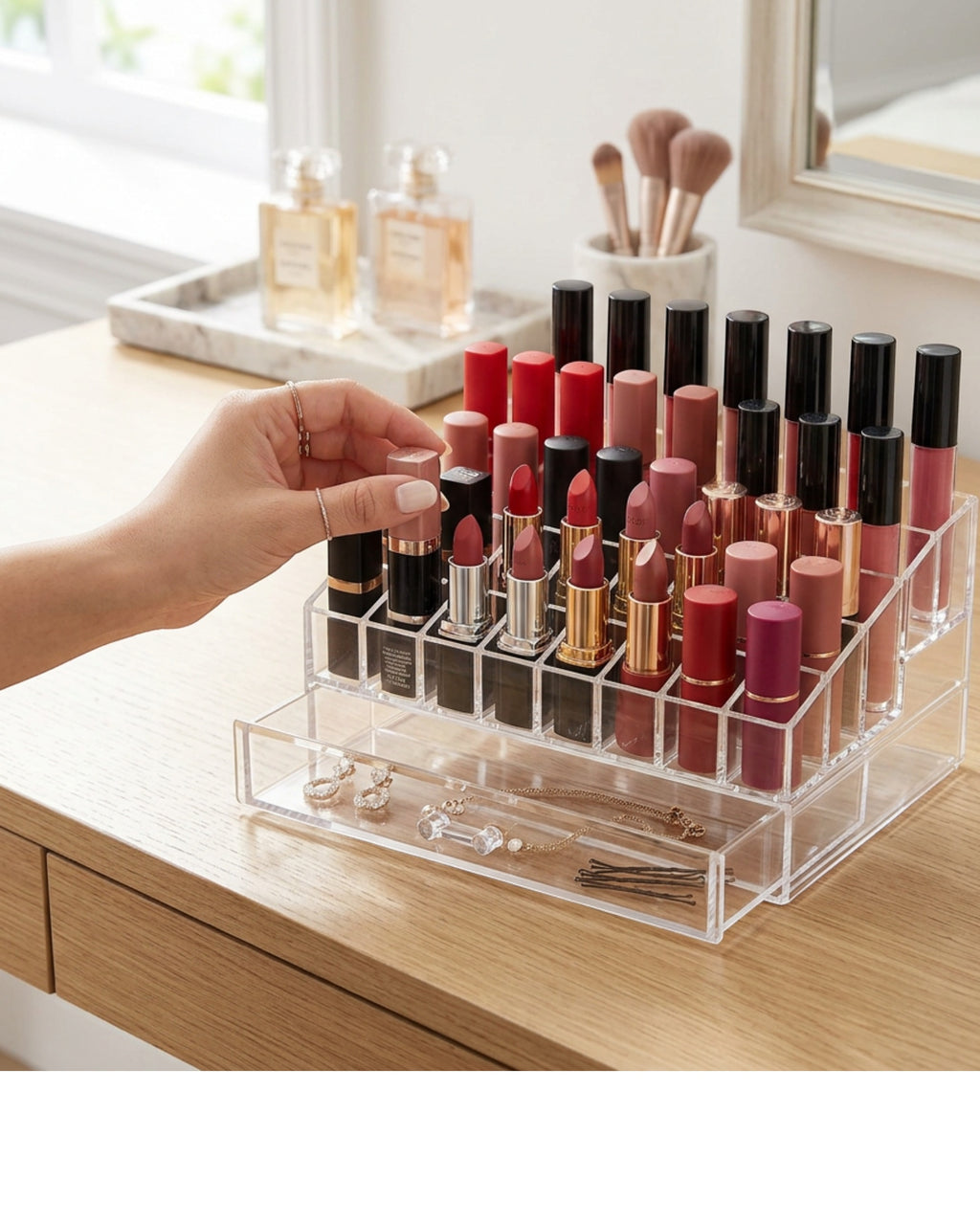 Layeo Clear Acrylic Lipstick Grid Organizer 36 Slots - Lifestyle view